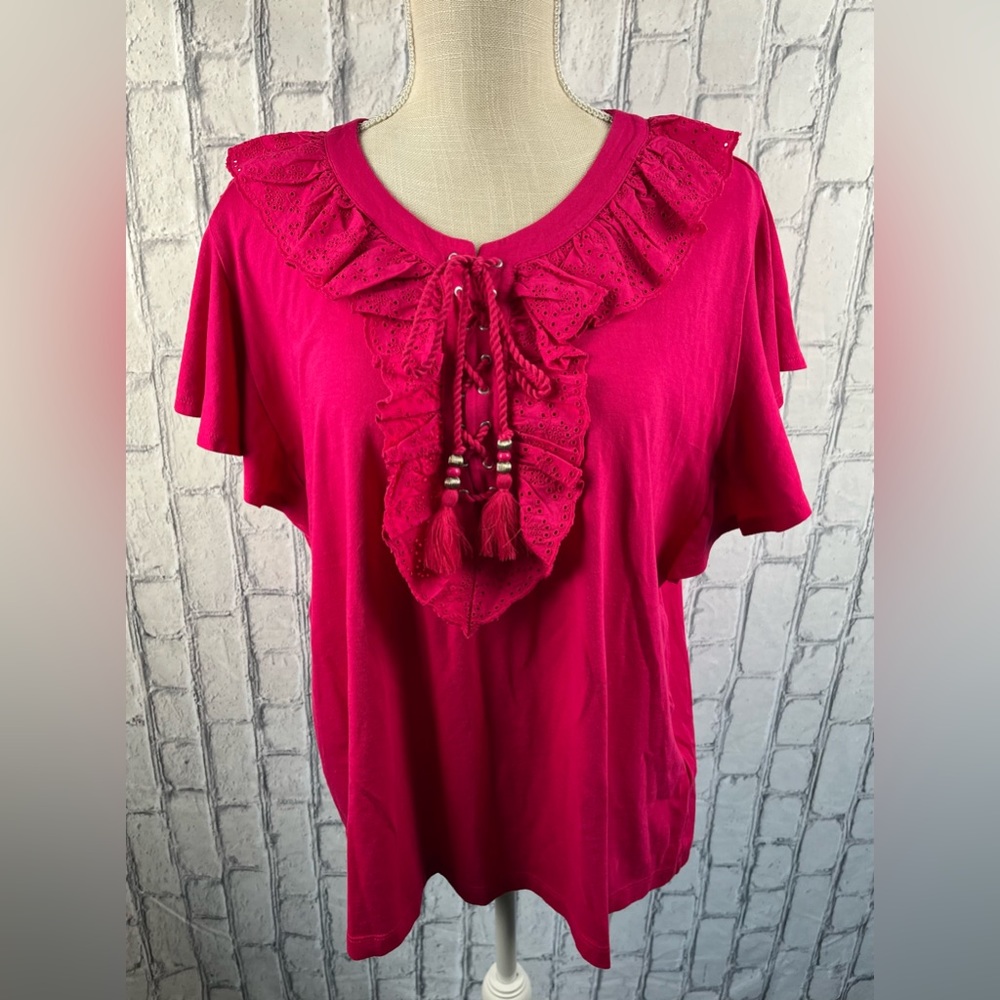 Macy’s Lauren Ralph Lauren :XXL Woman  Short Sleeve Top  Sport Pink 60% Cotton - Picture 7 of 8